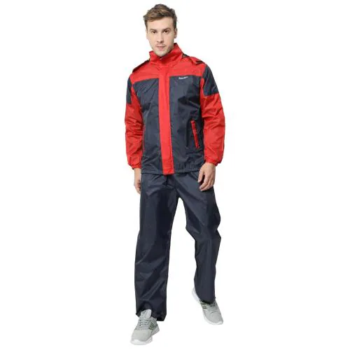 Roboskin Men Blue, Red Nylon Fly Raincoat With Pants Hood And Inner Mobile Pocket Includes Carrying Pouch (2Xl)