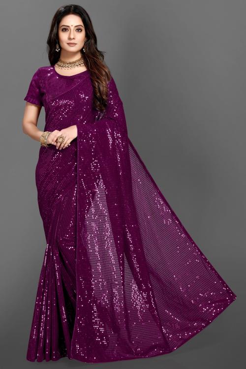 Niroxy business Women Purple Embellished Georgette Saree