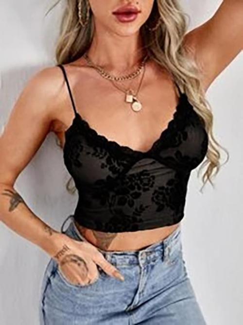 Boux Avenue Women Floral Soft Lace Short Top Camisole Black (Free Size ) Fit To (S, M , L ) Sizes)
