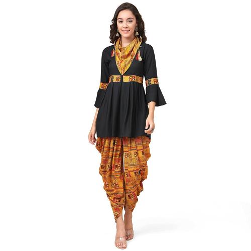 Mokosh Women Green Rayon Dhoti, Kurta And Scarf Set -2XL (Pack of 3)