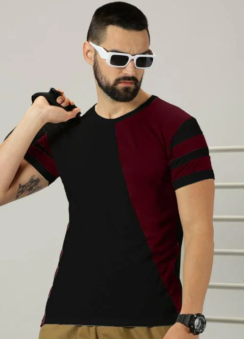 Ausk Men T-Shirts || Round Neck Half Sleeve T-Shirts for Mens ( Colour - Maroon)