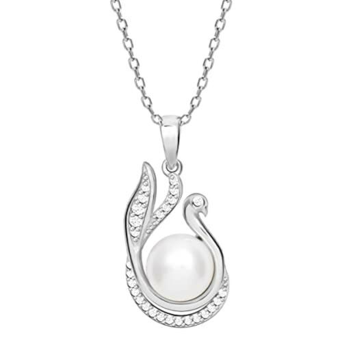 Giva Sterling Silver Pearled Swan Pendant With Chain For Women