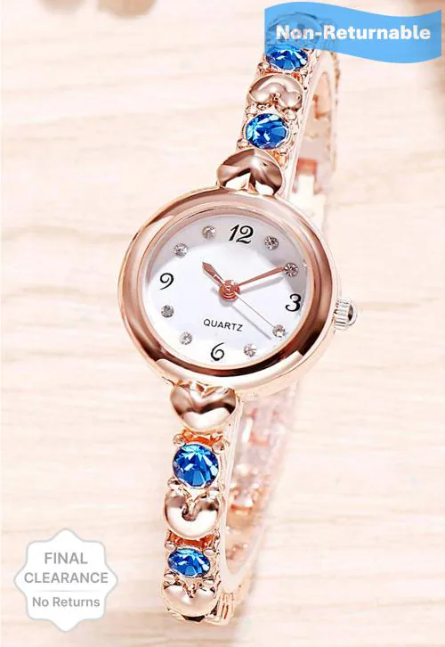 Daniel Jubile Analog White Dial Blue, Rose Gold Strap Watch For Women