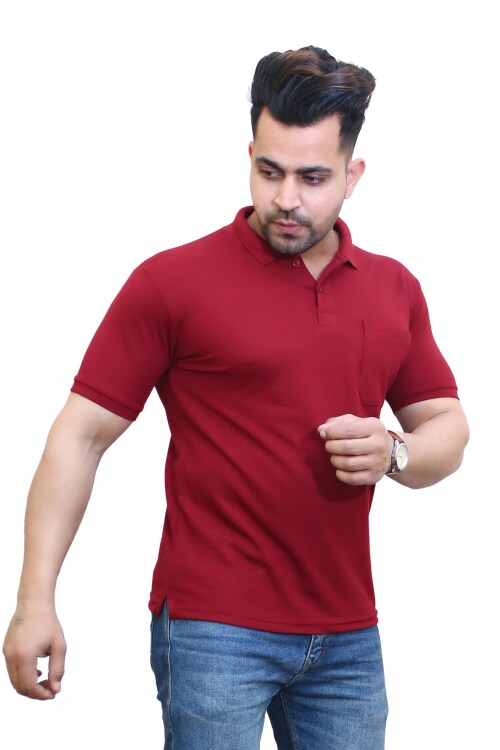 VITTANATH Men's Half Sleeve Maroon Tshirt With Collar