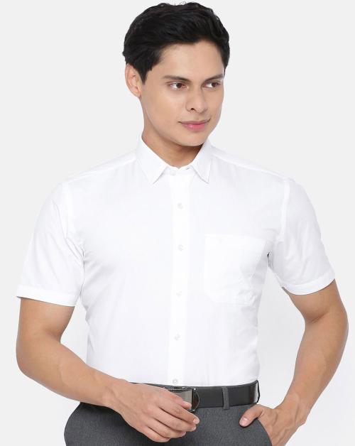 Ramraj Men White Solid Cotton Shirt