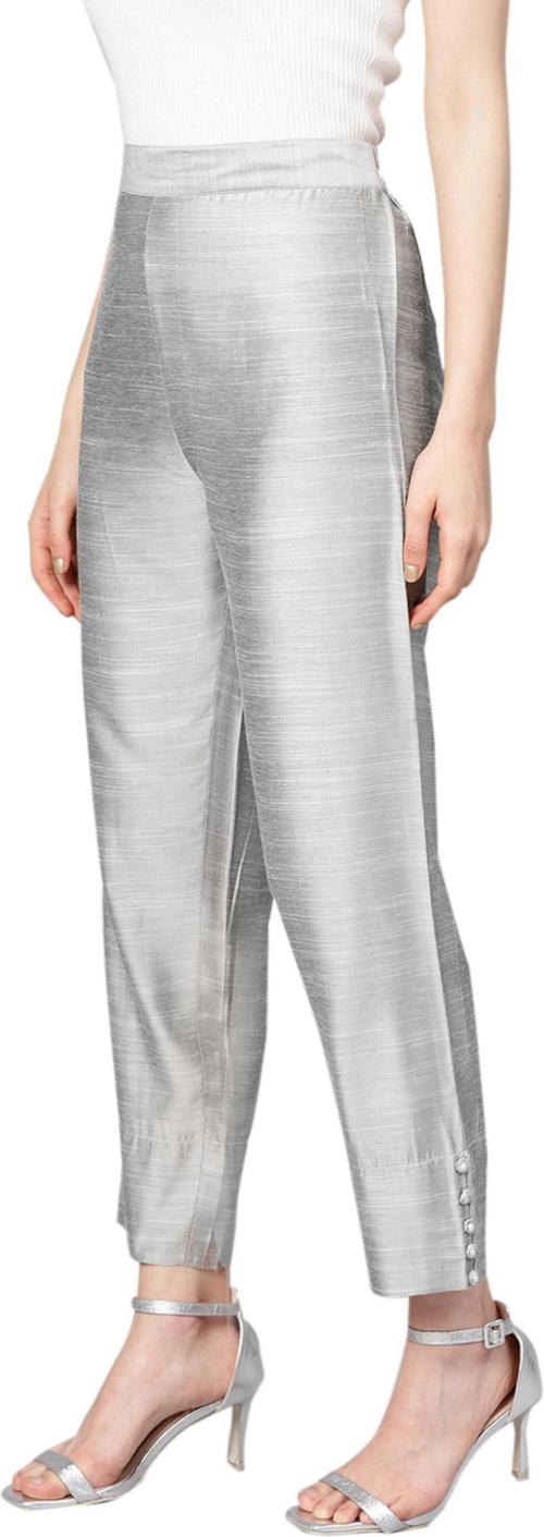 KSUT Women Silver Solid Silk Blend Palazzo