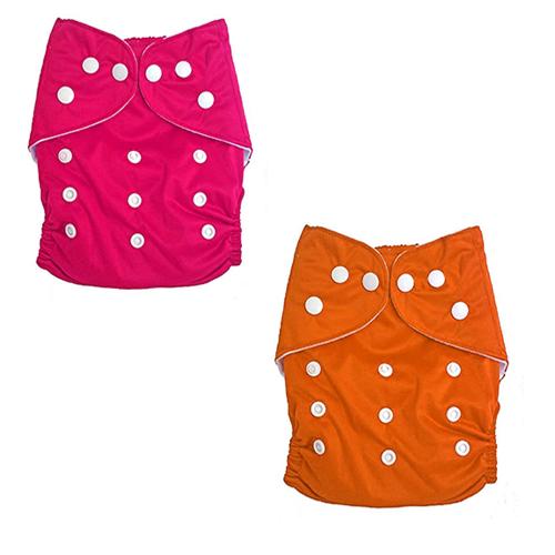 feelitson Unisex Baby Cloth Diaper Reusable Washable Adjustable With 1 Pink 1 Orange Diaper Free Size Age - (3 Months to 3 Years) Weight - (5-17 Kg)