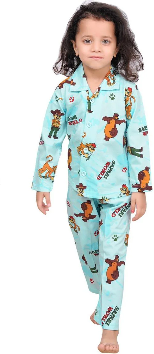 The Little Boy Graphic Printed Pure Cotton Full Sleeves Night Suit | Night Dress | Sleepwear | Sleepsuit | Loungewear Shirt & Pyjama Set For Kids Baby Boys & Girls _Light Blue_4-5 Y