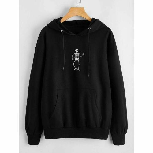 STYLOGUE full sleeves printed Hoodie for men - Black skeleton hoodie- XL