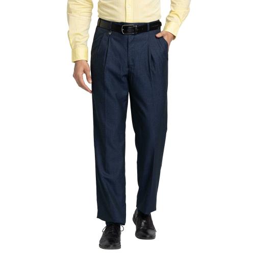 Park Avenue Men Blue Woven Design Polyester Blend Flat-Front Pants