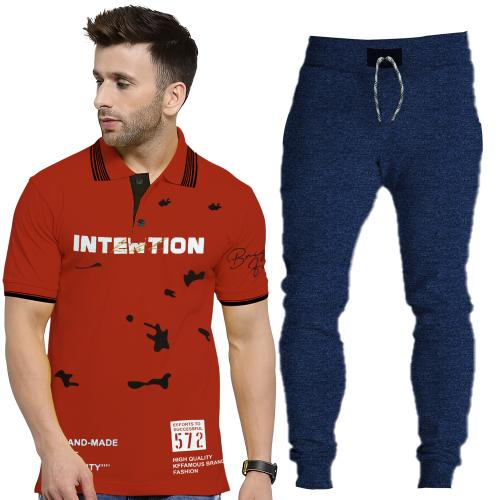 BINAYAK : WE DEAL WITH QUALITY ONLY - Comfortable & Stylish Men's Cotton Tracksuit - Slim Fit Joggers & Collared T-Shirt Combo