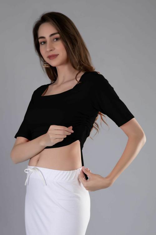 THE BLAZZE Women Cotton Square Neck Half Sleeves Drawstring Crop Tops Readymade Saree Blouse