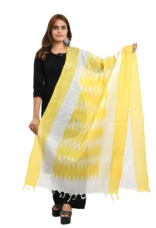 Moeza Women Lemon Yellow Cotton Woven Design Dupatta