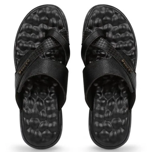 DOCTOR EXTRA SOFT Black Ortho Care Orthopedic Diabetic Comfortable Dr Sole Footwear Daily Use Casual Home Wear Stylish Latest Black Cushioned One Toe Ring Thump Cross Strap Chappal-Sandals-Slippers for Men's-Gents-Boy's L-2