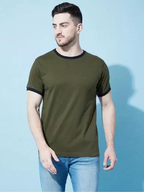 WRODSS Men's Half Sleeve Solid Round Neck T-Shirt Fully Cotton Blend T-Shirts Men Solid Round Neck Light Blue T-Shirt(L)