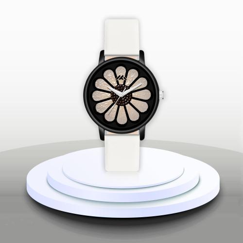 LORETTA White Leather Belt Multicolor Flower Print Slim Dial Women Analog Watch For Girls & Women
