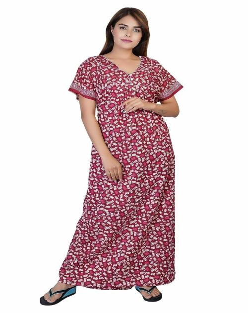 Buy DEEPSUNG(D. S) Women's Cotton Block Print Maxi Nighty 11 Online at