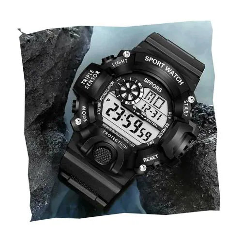 Acnos Digital White Dial Black Strap Watch For Men - (SSPOR-BLK)