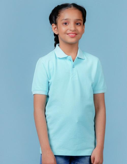 Nusyl Solid Light Blue Girls polo t-shirt