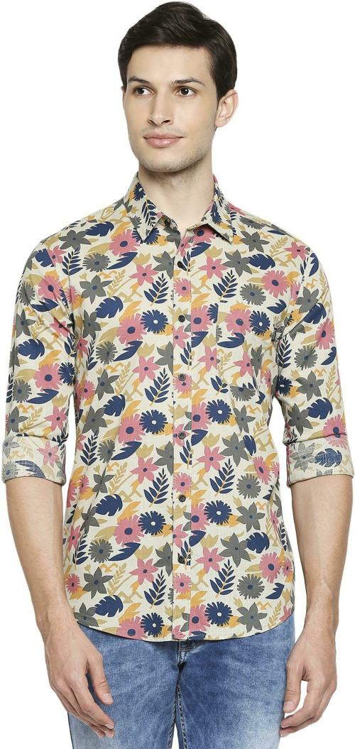 Mufti Men's Slim Fit Floral Print Relaxed Casual Shirt In Cotton Slub