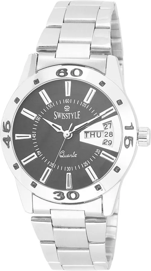 Swisstyle Flunky Analog Black Dial Silver Strap Watch for Men (SS-GR8517-BLK-CH)