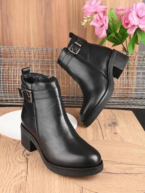 Alleviater Casual Cum Partywear Man Made Leather Black Boots for Women & Girls