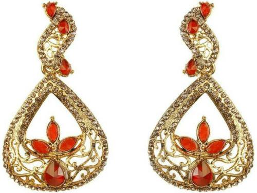 Jewelmaze Alloy Gold-Plated Maroon Drops And Danglers Earrings (Women)