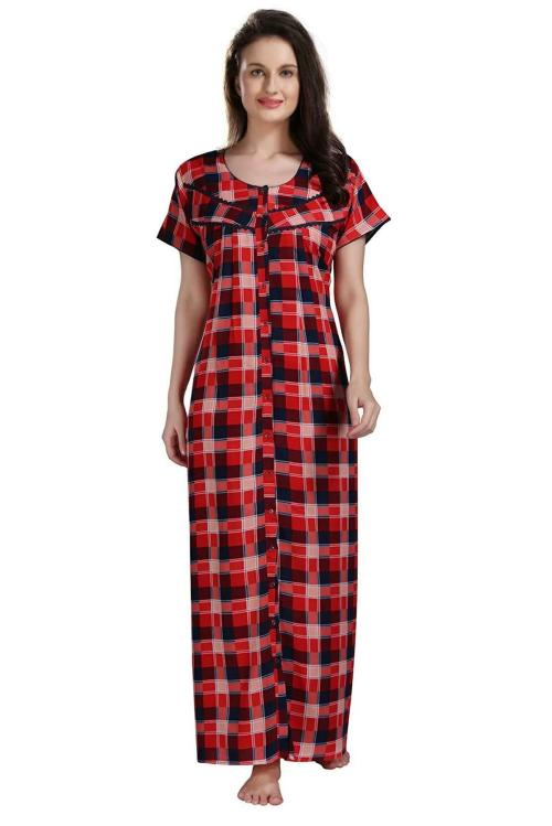 Buy PIU Women's Cotton Full Front Open Plus Size Nighty XXL Red