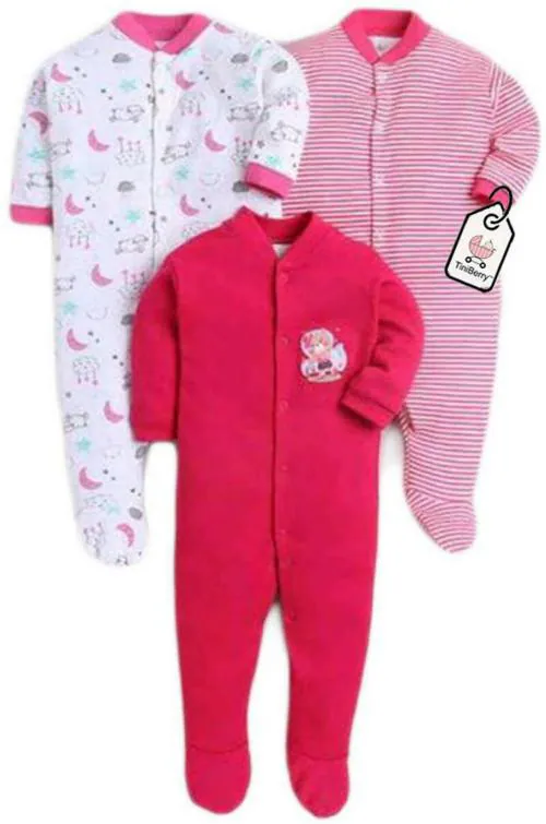 Tiniberry Baby Boys and Girls Multicolor Printed Cotton Blend (Pack of 3) Romper 9-12 MONTHS| Rompers |Sleepsuits | Jumpsuit |Body suits