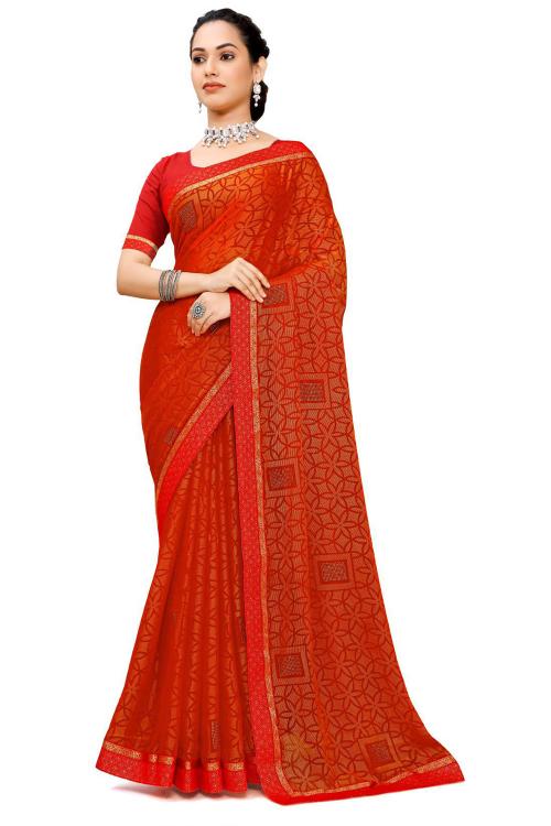 Women Red Brasso Single Saree