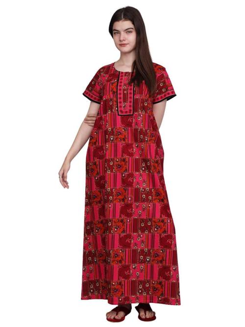 Buy Evolove Women Pink Cotton Long Maxi Night Gown Nighty Dress With