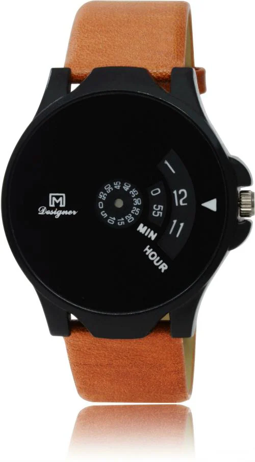 OM DESIGNER Wrist Watch Black Dial Orange Strap Watch for Men and Boys