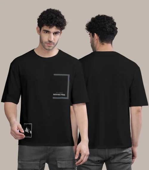 BULLMER Oversized Black Front Printed / Colourblock Baggy / Oversized Tshirt for Men