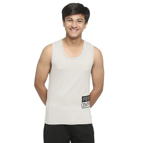 Frenchie U19 Cotton Vest | Sleeveless Broadshoulder Cotton Lycra Innerwear For Teenagers | Gym Vest/Tank Top/Sporty/Innerwear for Boys (Light Grey)