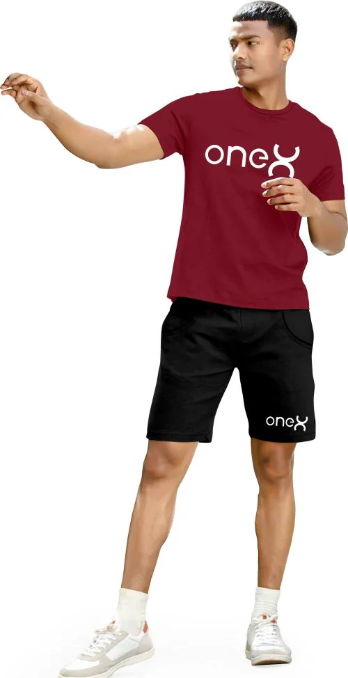 Fionaa Trendz Mens track suit Black,Maroon Printed Cotton Blend Tshirt and Shorts (XL)