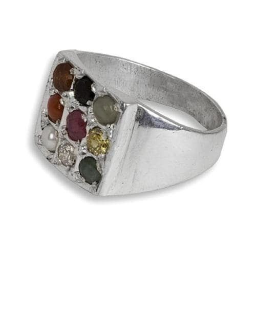 Ceylonmine Natural Navratna Ring Original Silver Crystal Silver Plated Ring