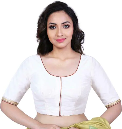 Rene Women White Cotton Silk Solid Front Open Blouse