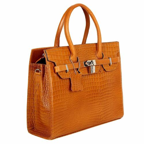 RICHSIGN Mango Tan Leather Women Top Handle Tote Handbag