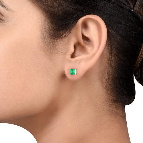 Gem O Sparkle 925 Sterling Silver Green Onyx Birthstone Stud Earrings For Women & Girls (Gold Plated)