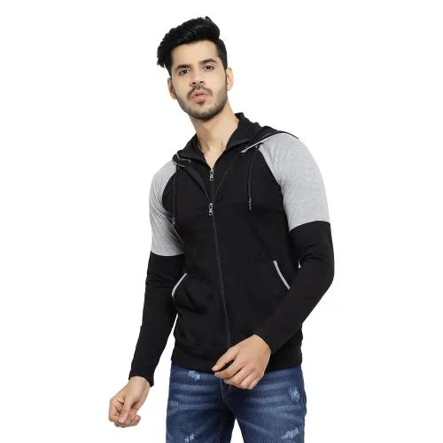 Black Collection Men's Color Block Hooded Neck Full Sleeve T-Shirt | T shirt for men| Tshirt| Tshirt Men|hoodies for men