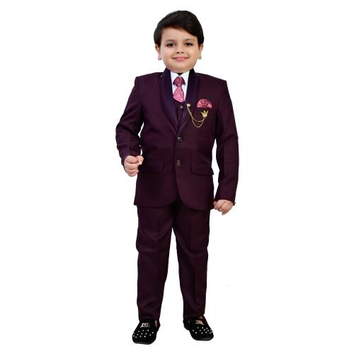 BT Dezines Kids 5-Piece Coat Pant Suit Set For Boys (2-3 years, Wine)