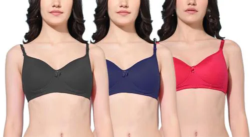 FIMS - Fashion is my style Women Multicolor Solid Cotton Blend Pack of 3 Padded Bra
