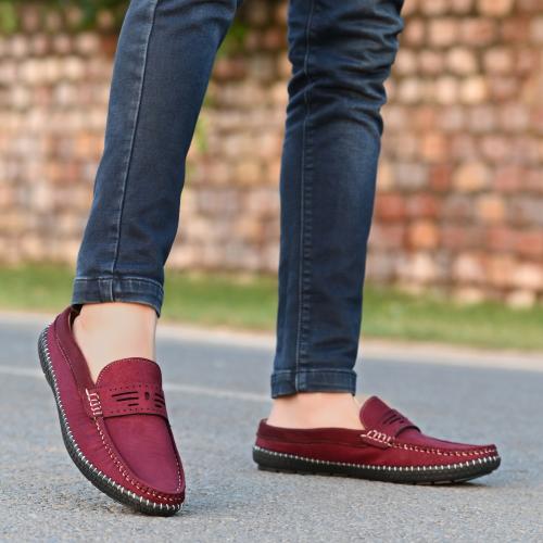 ROWLANS Men's Maroon Stylish/Party Wear Synthetic leather Slip-On Lofers
