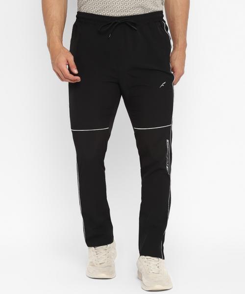 Furo Black Solid Regular Fit Polyester Lycra Sports Track Pant For Men