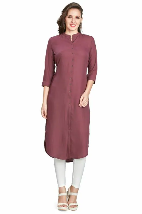 nioni Women Straight Kurta, Plain Round Neck Kurti with 3/4 Sleeves (Maroon, XL)