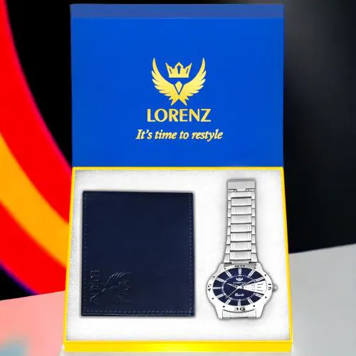 Lorenz Blue Day & Date Watch and Wallet Combo for Men- CM-1065WL-BLU