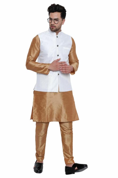 ONNIX Men's Silk Kurta Pajama With Modi Jacket, nehru Jacket With Kurta Pajama, Wedding Dress For Men, Indian Waistcoat For Men