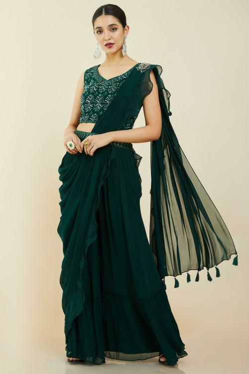 SOCH Women Black Embroidered Single Lehenga Choli Set (S/M)