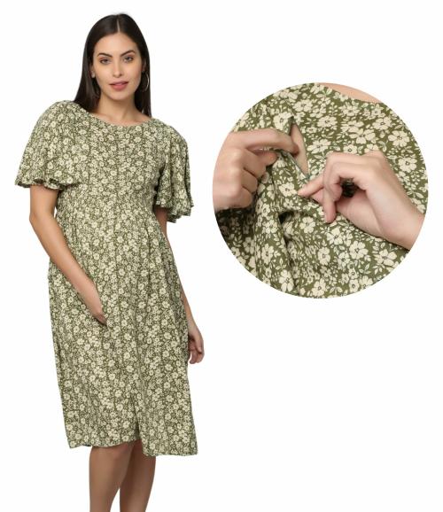 Morph Maternity | Feeding Dress For Women With Zipper | With Hidden Double Side Zip For Easy Breastfeeding | Fits During Pregnancy & Post Pregnancy | Soft Cotton | One Side Pocket | Light Green | S