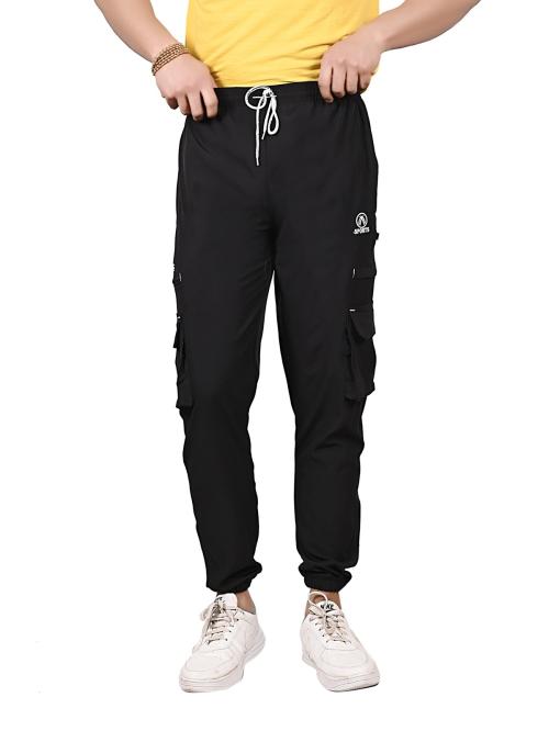 GANESHAM Men's Grip Pants Elastic Waist Drawstring Casual Trouser with 6 Pockets Lightweight Straight-Legs (Black) (Size-M)